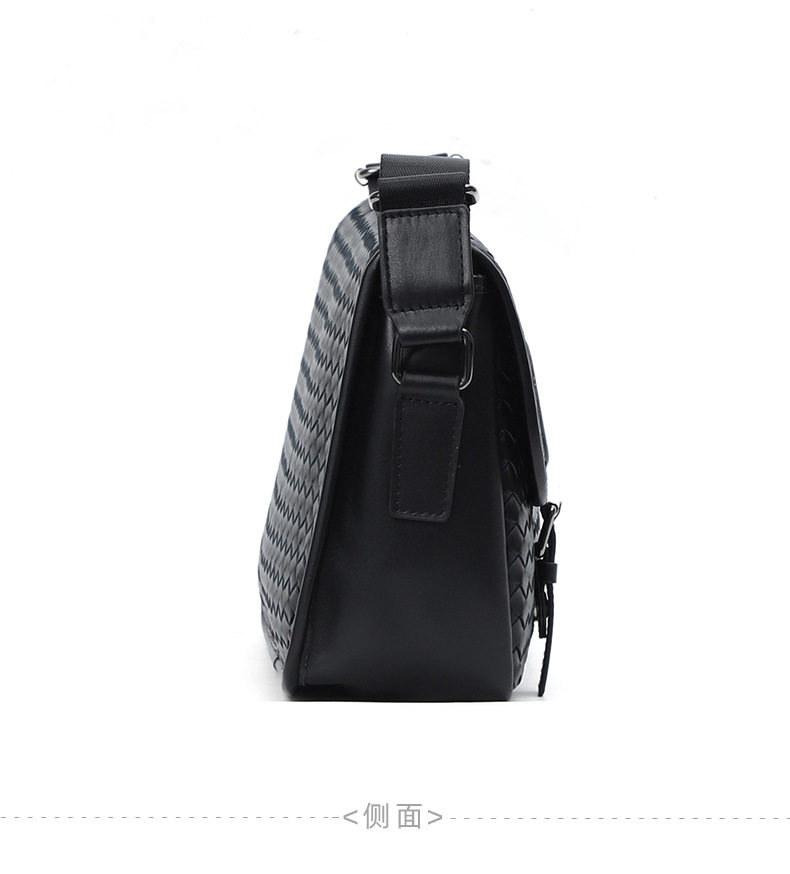 Túi đeo chéo nam da bò thật dệt bện, đeo vai, sức chứa lớn 29×11×17 cm — Màu đen da bò bện chi tiết 14