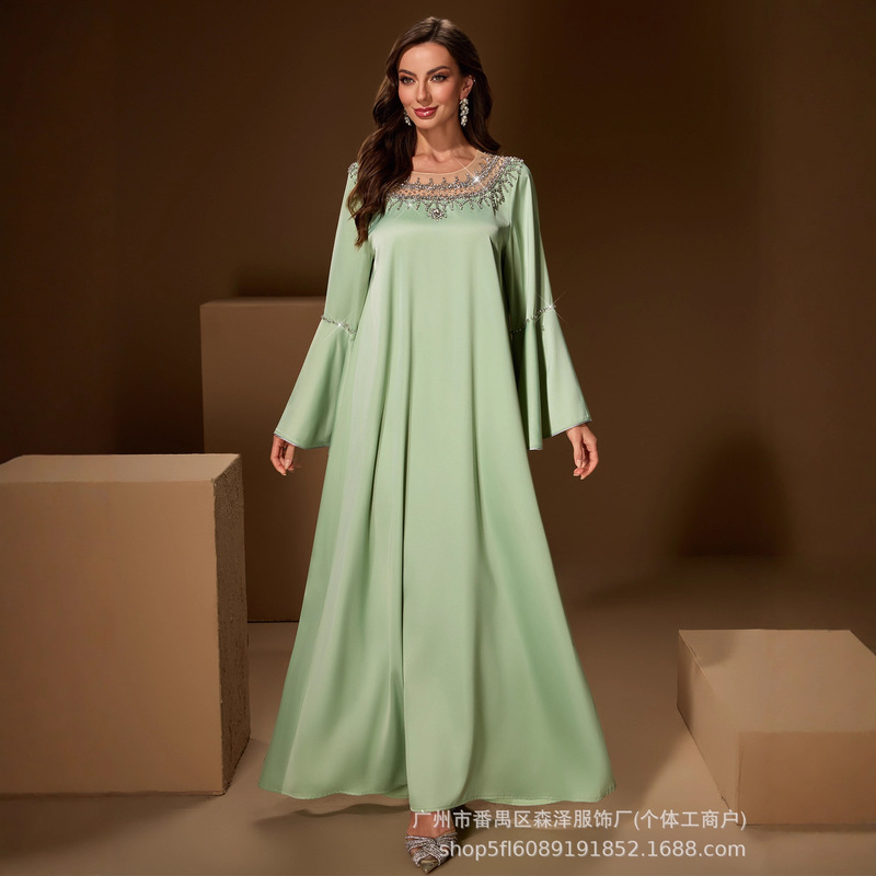 Women's Dress Original New Design Cross-Border Round Neck Lace Embellished Long Gown