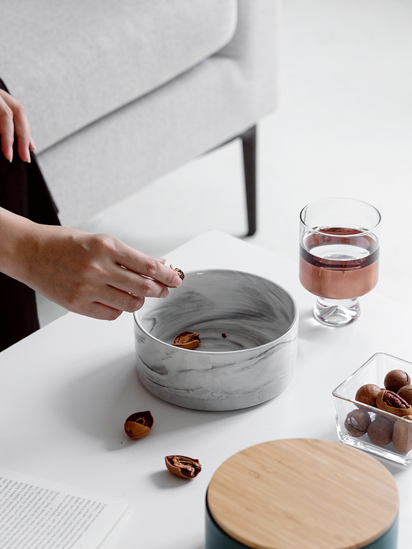 Creative Nordic Marble-Patterned Ceramic Countertop Small Trash Can Desktop Trash Bin