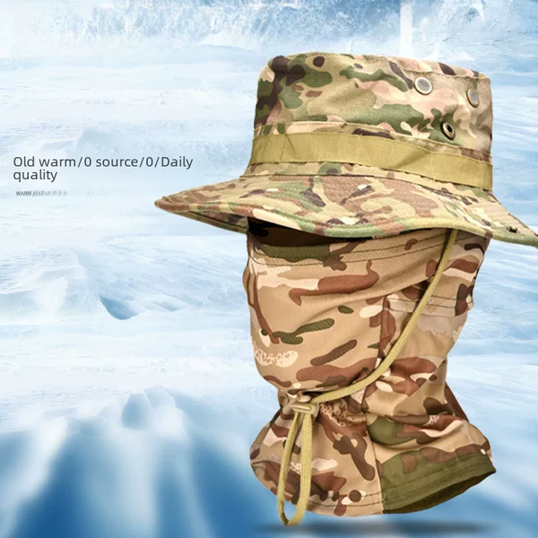 Camouflage Round-Brimmed Beanie Hat for Men, Outdoor Mountaineering, Cycling, Camping, Fishing, Sun Protection, Full Face Mask, Headgear, Sun Protection and Shading
