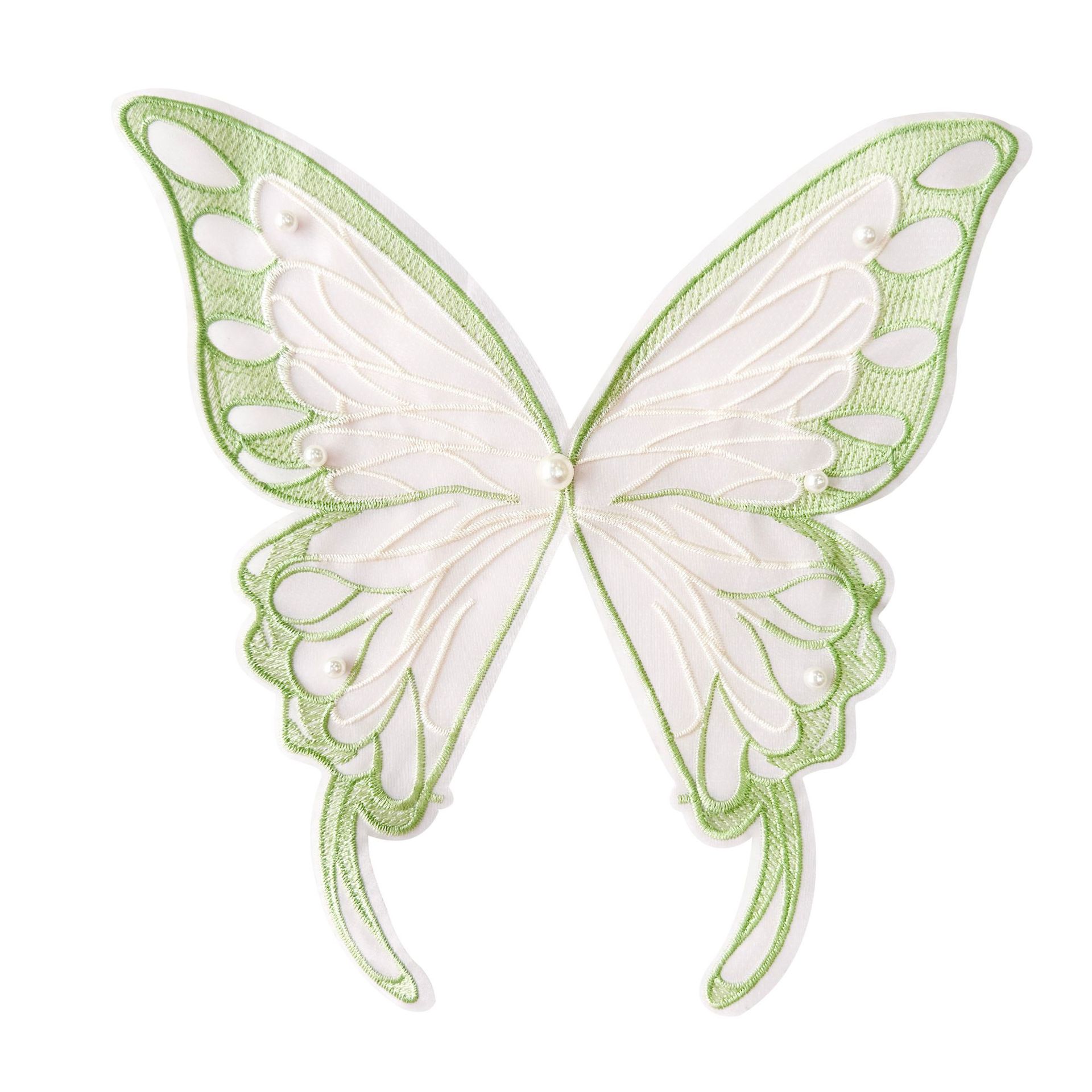 En stock, bordado de organza, colorida mariposa de perlas tridimensional, horquilla no adhesiva, accesorio para el cabello para ropa infantil, decoración de parches de tela