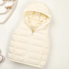 儿童轻薄羽绒马甲背心外套男童女童宝宝羽绒服连帽坎肩中大童装冬