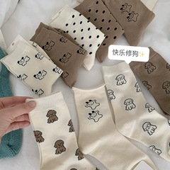 小狗襪子女中筒襪秋冬季棉襪韓國白色日系可愛ins運動美拉德長襪