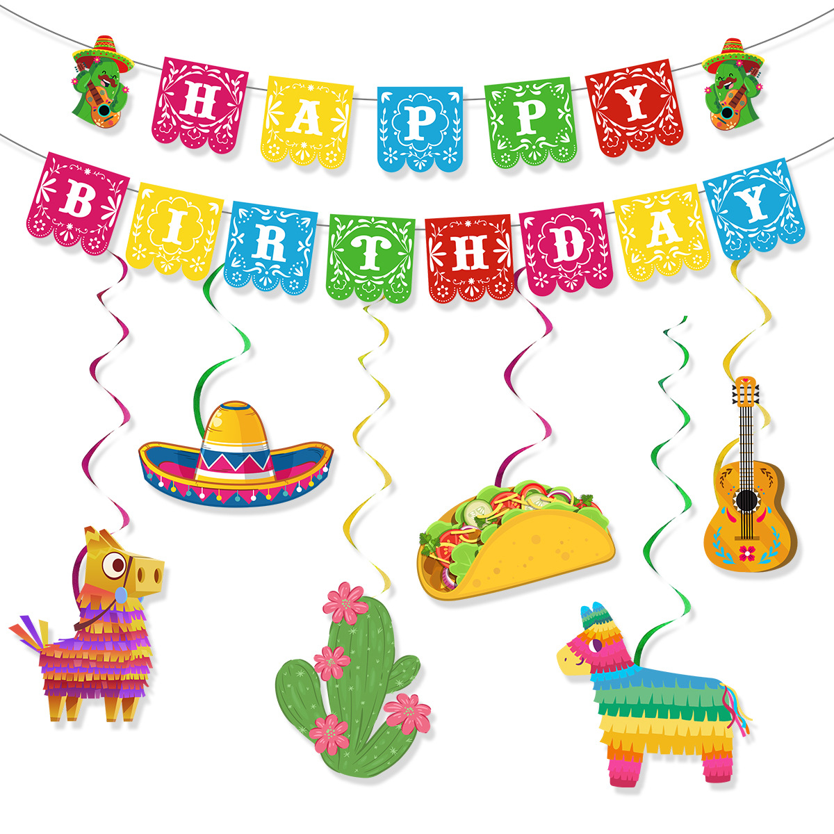 44g Weight Hanging flag Home Textiles & Decor Type Decorative Props Event & Party Supplies 1 Set Quantity Party, Festival Occasion Birthday Festival Cactus, Guitar, Letter Pattern IG Style Style Birthday IG Style Cactus Guitar Letter Paper Party Festival Decorative Props 5