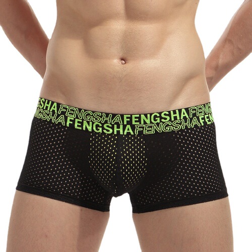 New quick-drying elastic men's underwear ice silk sexy mesh breathable youth U convex bag four-corner boxer shorts 442