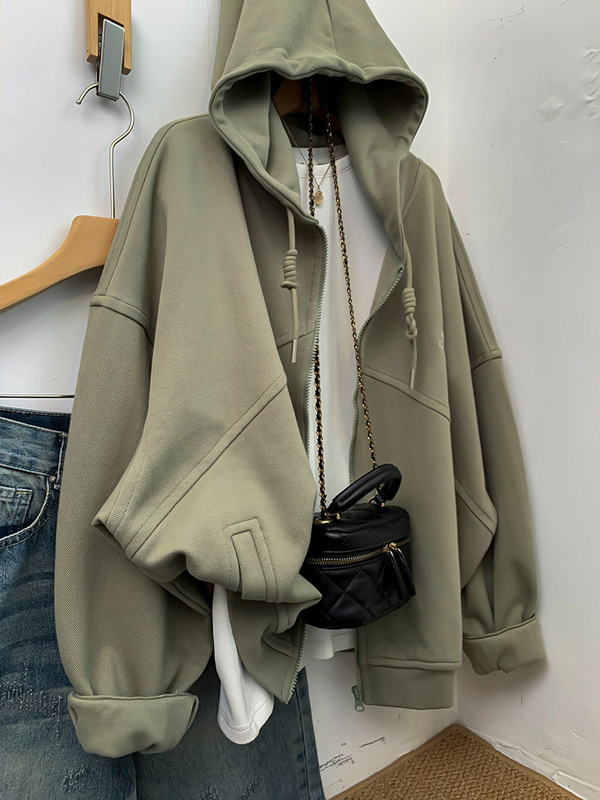 Extra Large Size 150kg Zipper Hooded Cardigan Sweatshirt Jacket for Women Spring and Autumn Loose Hoodie