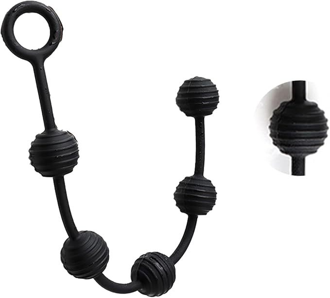 Striped Silicone Anal Beads, Black Large Size, Smooth Beaded Design for Adult Anal Play — detail image 1