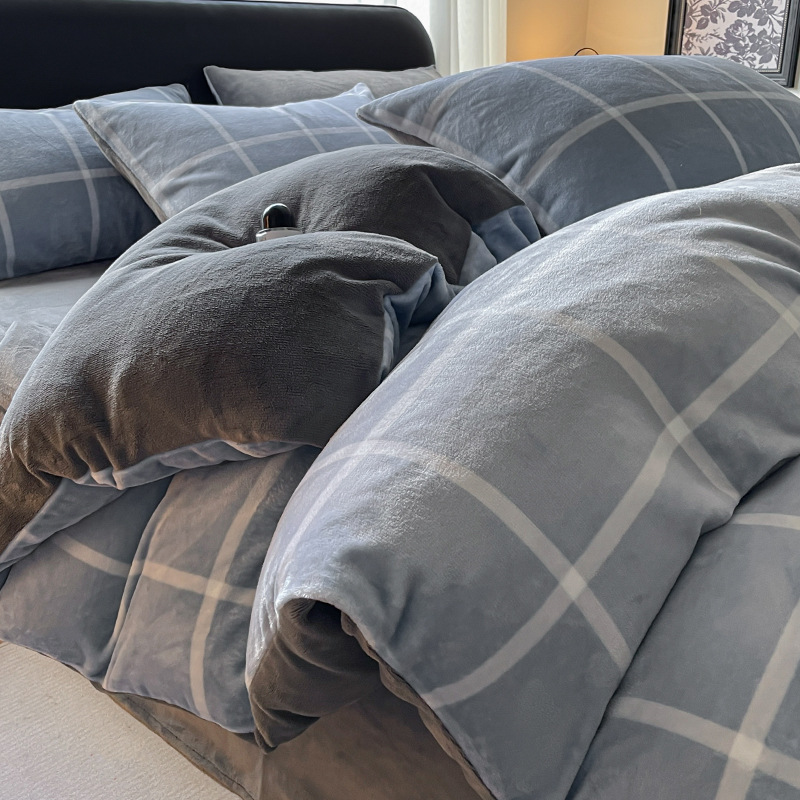 Invierno engrosado de leche de seda de cuatro piezas de doble cara coral edredón cubierta sábanas de franela para niños cama cama cama cama de cama
