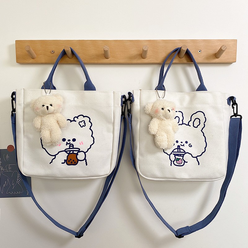 New Canvas Bag Small Student Carrying Bag Simple Shoulder Crossbody Fashionable Small Bag Printed Canvas Shopping Bag