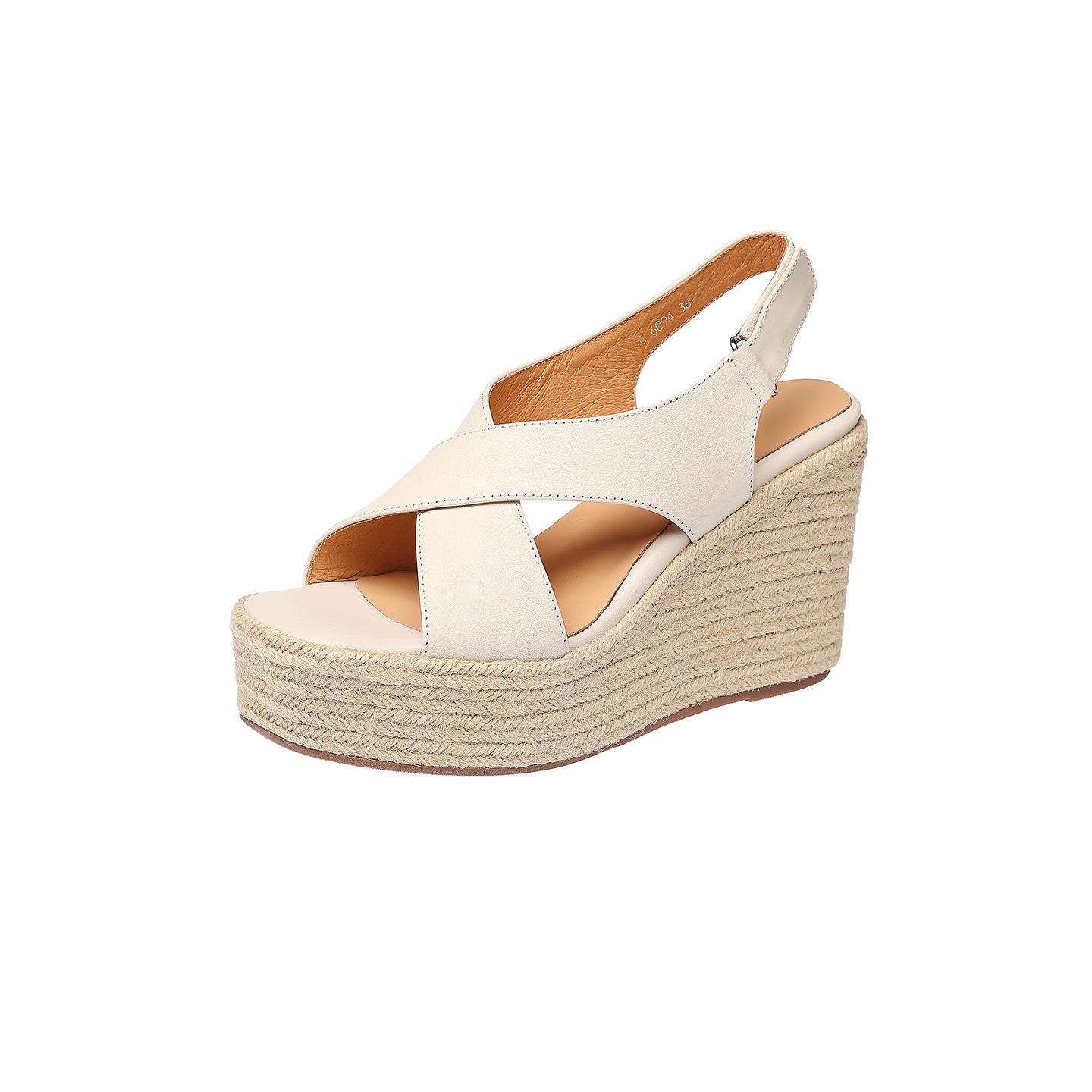 Sandal cao gót nữ hở mũi phong cách Pháp quai chéo da bò, đế xuồng cao gót 9 cm, đế platform 3 cm — màu nâu, màu đen, màu trắng ngà