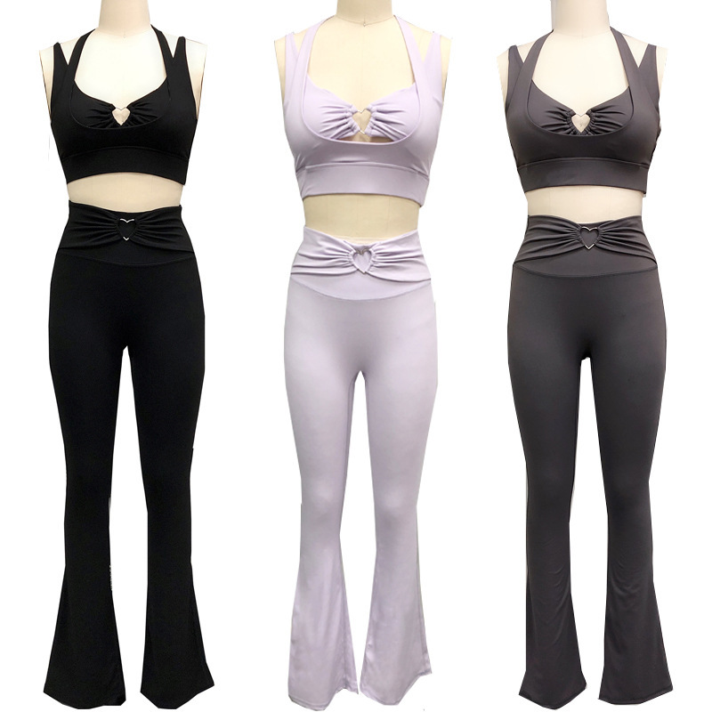 Yoga Vest Women's chest-wrapped shock-proof heart-shaped buckle top high waist quick-drying nude skin-friendly sports fitness flared pants Yoga Vest Women's chest-wrapped shock-proof heart-shaped buckle top high waist quick-drying nude skin-friendly sports fitness flared pants