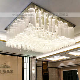 正方形大厅堂水晶灯大型酒店工程灯会所水晶吸顶灯具沙盘会议室灯