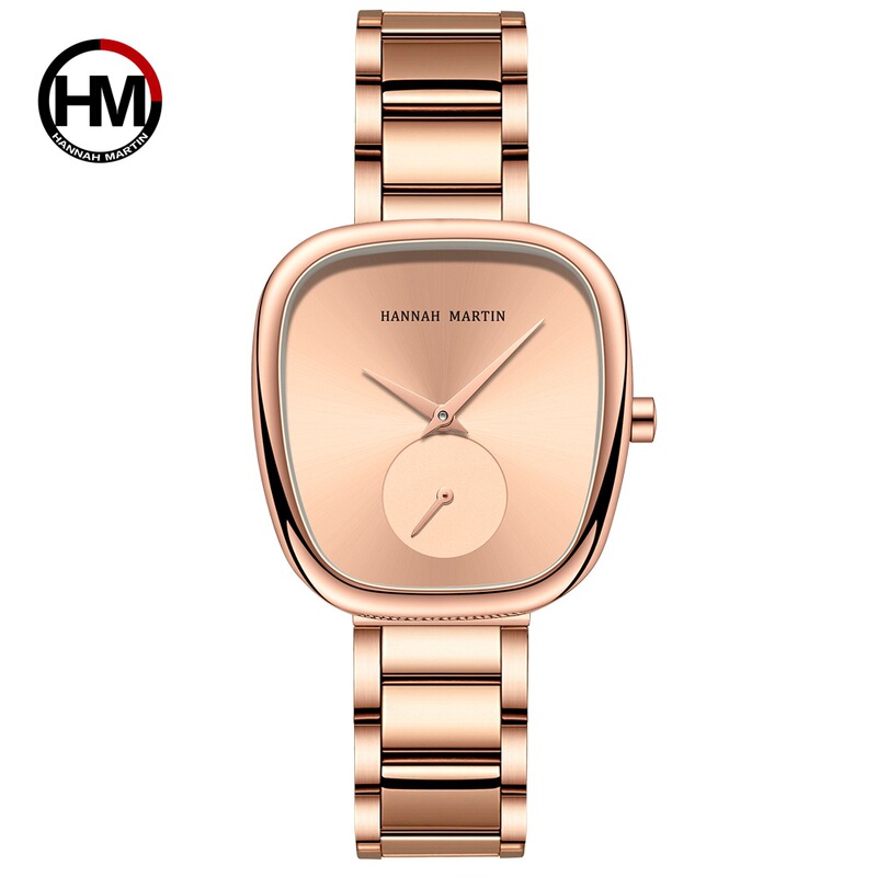 Hannah Martin Women's Steel Women's Watch Steel Band Quartz Watch Creative Two-pin Half Barrel Design European and American Watch