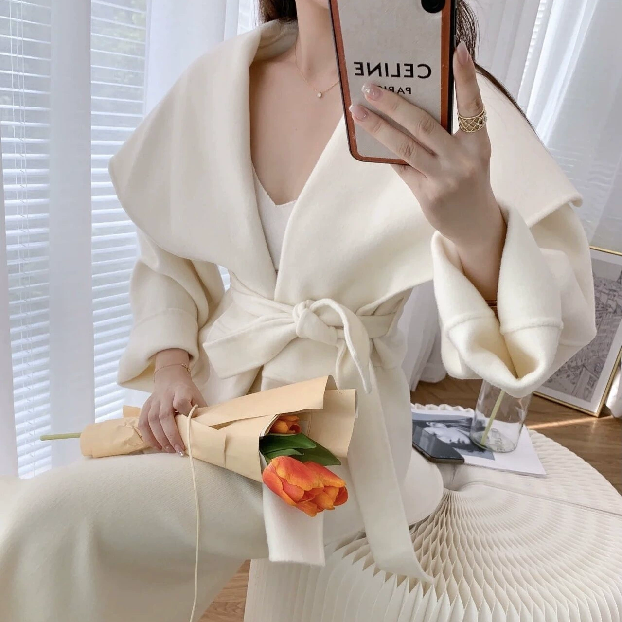 Осень-зима 2022, двустороннее шерстяное пальто, женская короткая зимняя накидка на шнуровке, шерстяное кашемировое пальто, женское