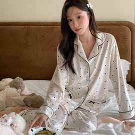 金丝绒睡衣女秋冬新款高端开衫波点蝴蝶结甜美少女感可外穿纯欲风