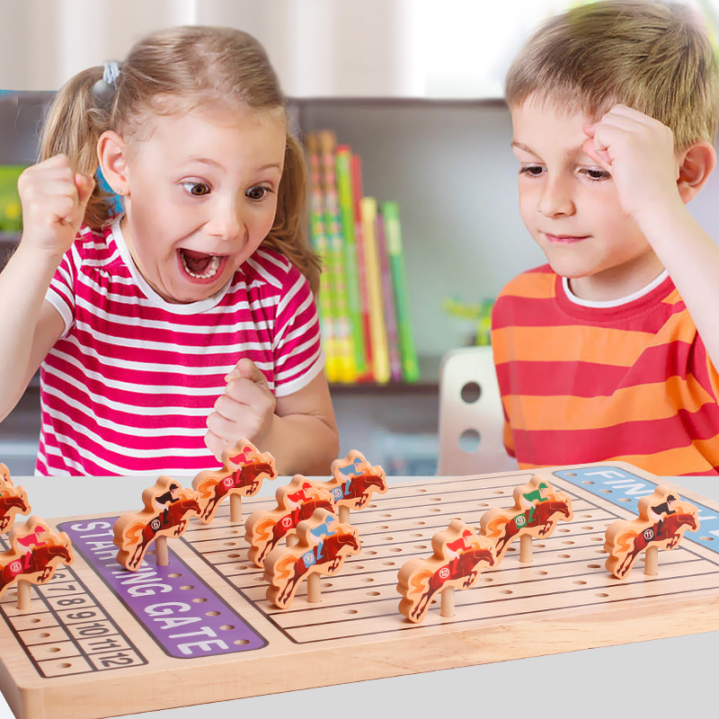 Juego de escritorio de Ajedrez de Carreras de Caballos de madera para niños ajedrez bebé educación temprana batalla lógica pensamiento entrenamiento juego de juguete educativo