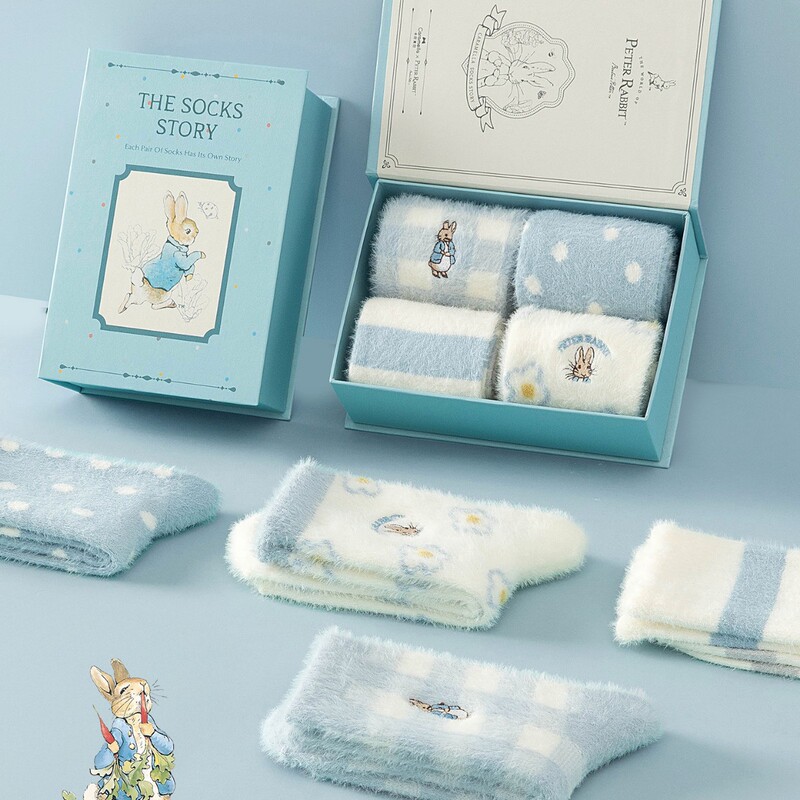 Caramera Peter Rabbit Coral Velvet Socks Gift Box Women's Autumn and Winter Thickened Warm Mid-Tube Sleeping Floor Socks