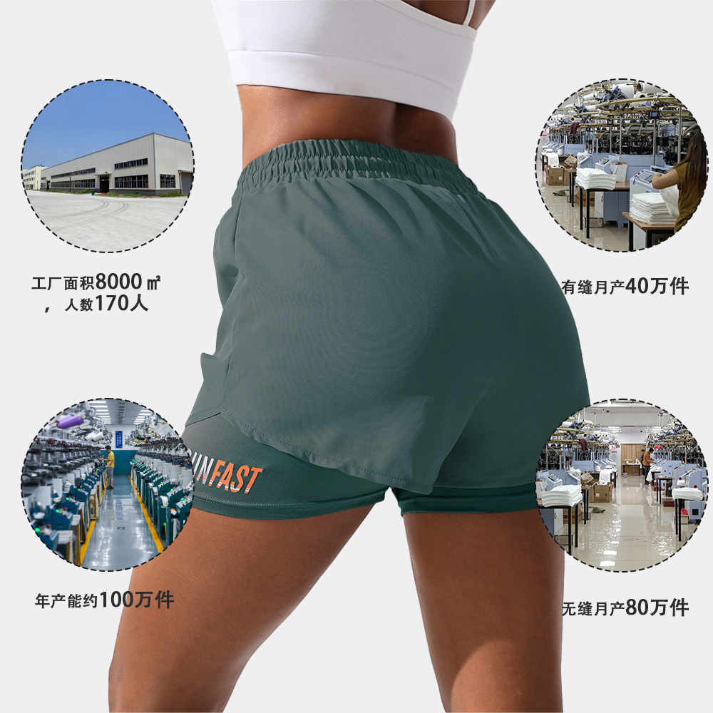 Pantalones cortos con cordón de color de contraste falsos de dos piezas pantalones cortos de tres letras deportivos casuales transpirables anti-exposición de las mujeres pantalones de yoga fitness