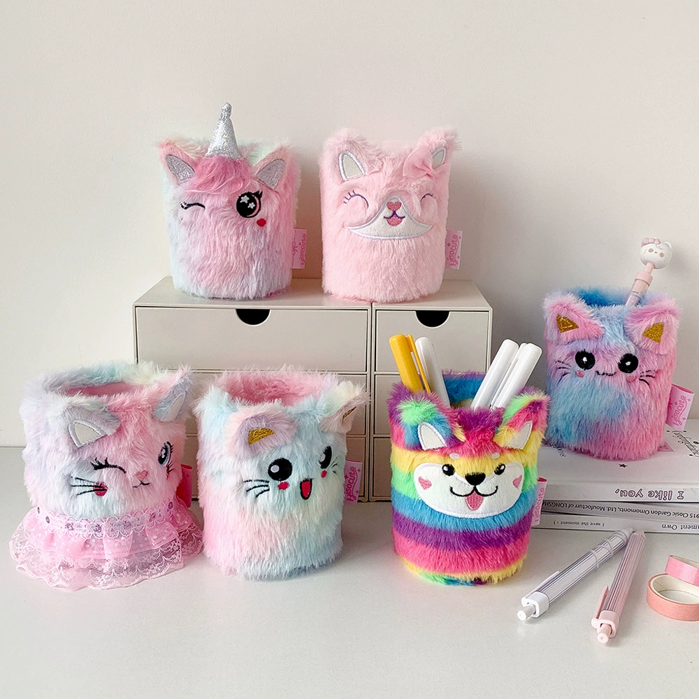 Милый мультяшный плюшевый держатель для ручек, студенческий креативный настольный ящик для хранения канцелярских принадлежностей, материал «сделай сам», ведро для хранения ножниц, украшения