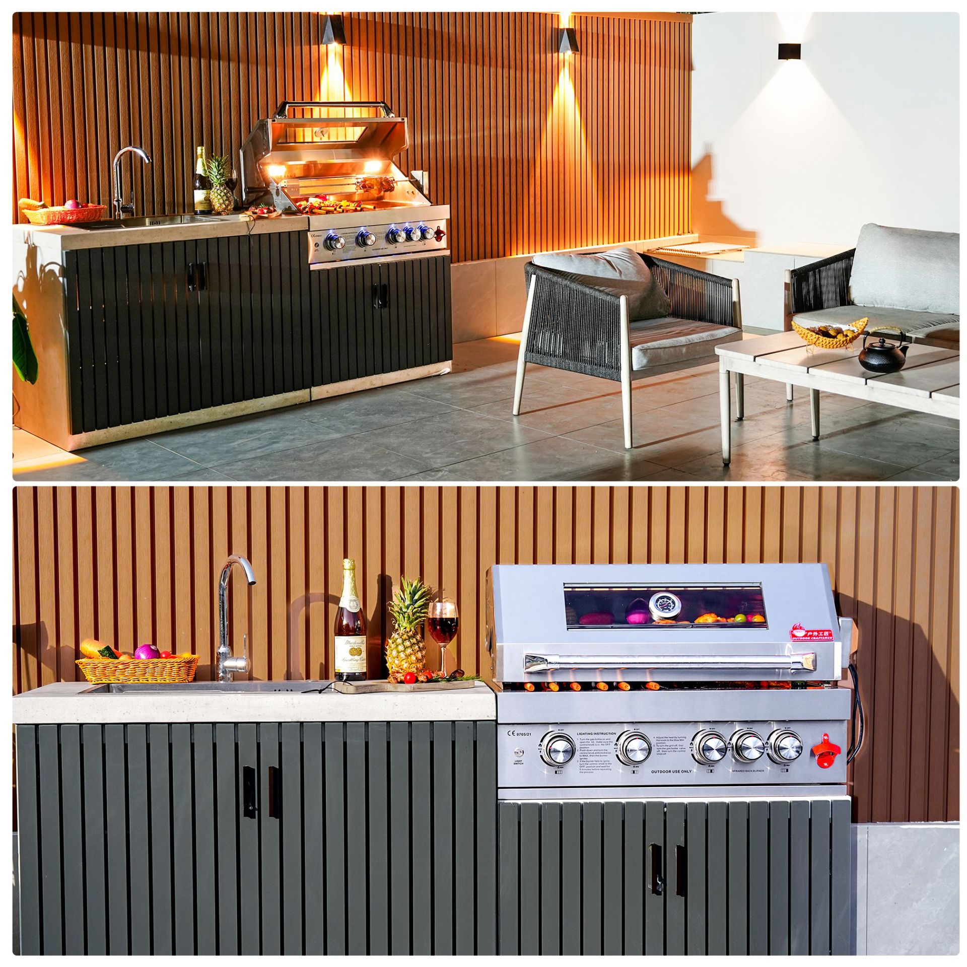 Horno de gas de patio al aire libre incrustado horno de carbono BBQ de alta gama BBQ de acero inoxidable 304