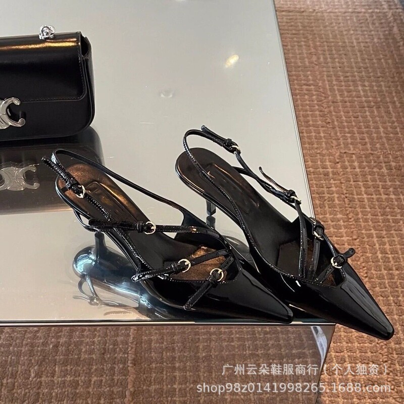 Miu* Peep-Toe Patent Leather Ankle Strap Kitten Heel Sandals for Women with Small Square Toe and Thin High Heels Miu* Peep-Toe Patent Leather Ankle Strap Kitten Heel Sandals for Women with Small Square Toe and Thin High Heels