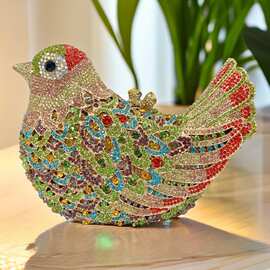 Clutch和平鸽镂空钻石晚宴包手工镶钻宴会派对手拿女包小鸟摆件硬