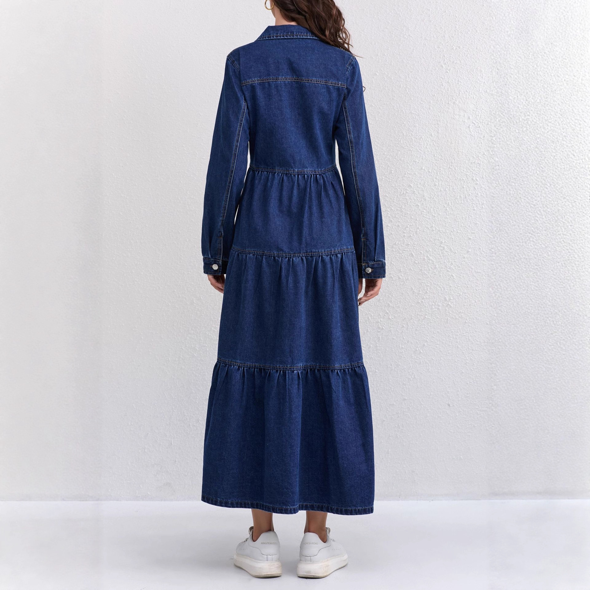 Solid blue elegant long-sleeve