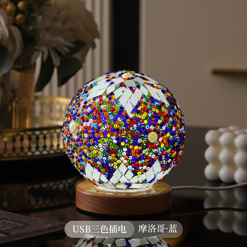 Mosaico transfronterizo luz de noche barroco romance y libertad Bohemia luz de noche creativa lámpara de mesa decorativa de vidrio