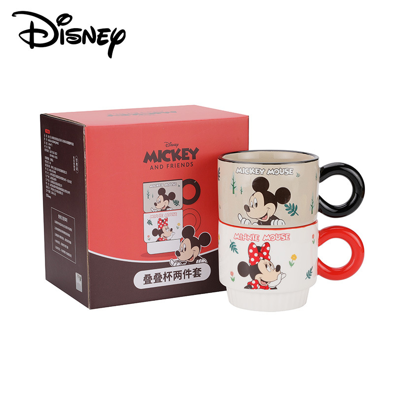 Nuevo juego de tazas de la familia Mickey, lindo par de tazas de cerámica, tazas apiladas, regalos de cumpleaños, tazas de agua