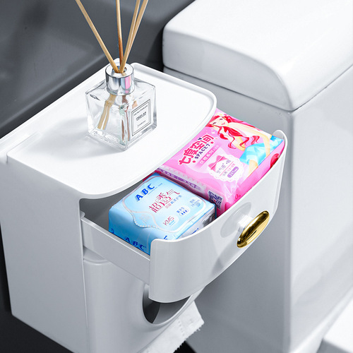【Dropshipping】Light Luxury Bathroom Tissue Box, Toilet Tissue Roll Holder, Wall-Mounted Tissue Paper Dispenser Without Hole