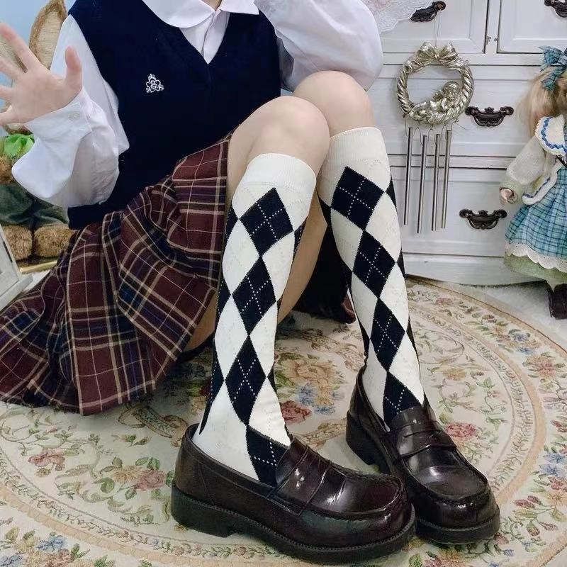 韓國東大門青年簡約純色透氣豎條楊冪同款基礎款卷邊中筒短襪子女