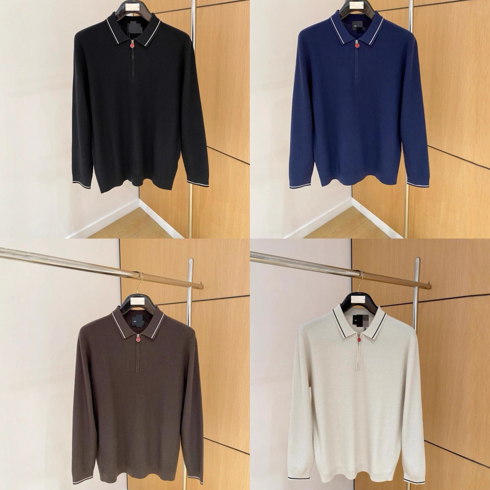 Italian Men's Autumn and Winter New Fashion Old Money Style Casual Lapel Knitwear Men's Pure Color Long-Sleeved Knitwear Trendy