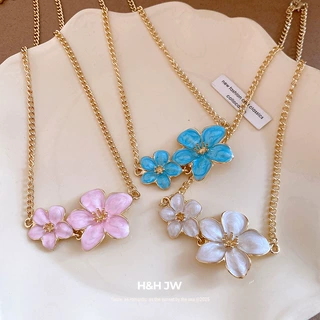 欧美跨境金属滴油花朵项链ins甜美风复古锁骨链轻奢高级感项饰女