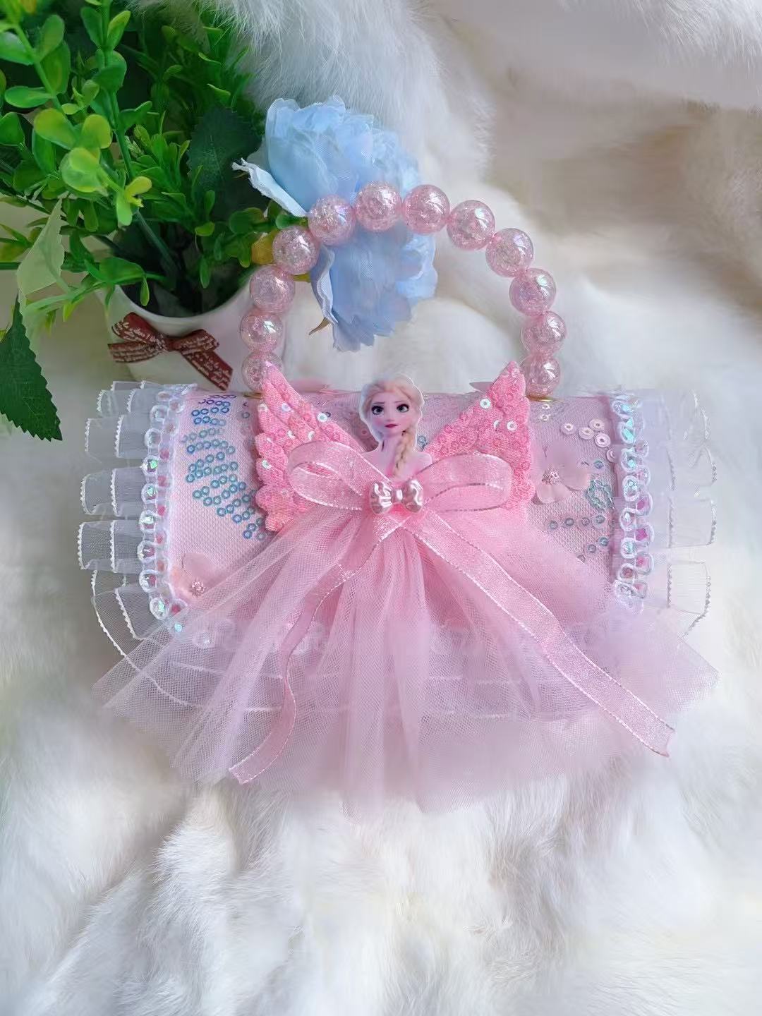 Bolso de princesa portátil de perlas, arco de encaje, bolso de hombro, bolso de cadena, bolso de cambio de Año Nuevo.