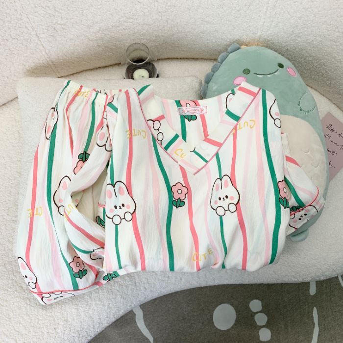 Vietnam transfronterizo transmisión en vivo estilo caliente verano con cuello en V nube pijamas de algodón pantalones de manga corta para mujer traje de servicio a domicilio para estudiantes de dibujos animados