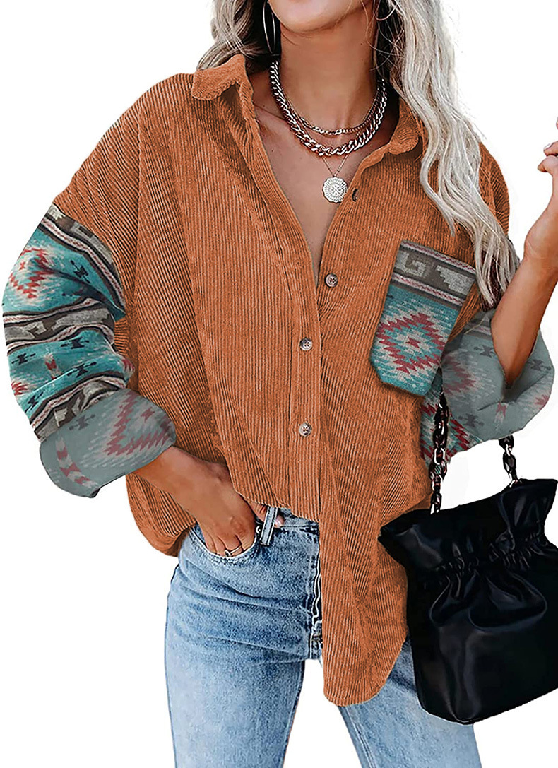 printed lapel loose shirt jacket NSSYV105679