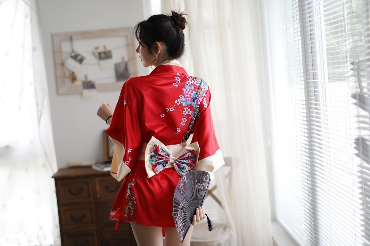 Japanese Print Kimono Robe Set with Thong and Belt, Polyester, One Size — detail image 24