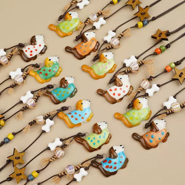 Jingdezhen Ceramic Puppy Necklace Xiaohongshu New Chinese Ethnic Style Ceramic Long Sweater Chain Accessories Wholesale