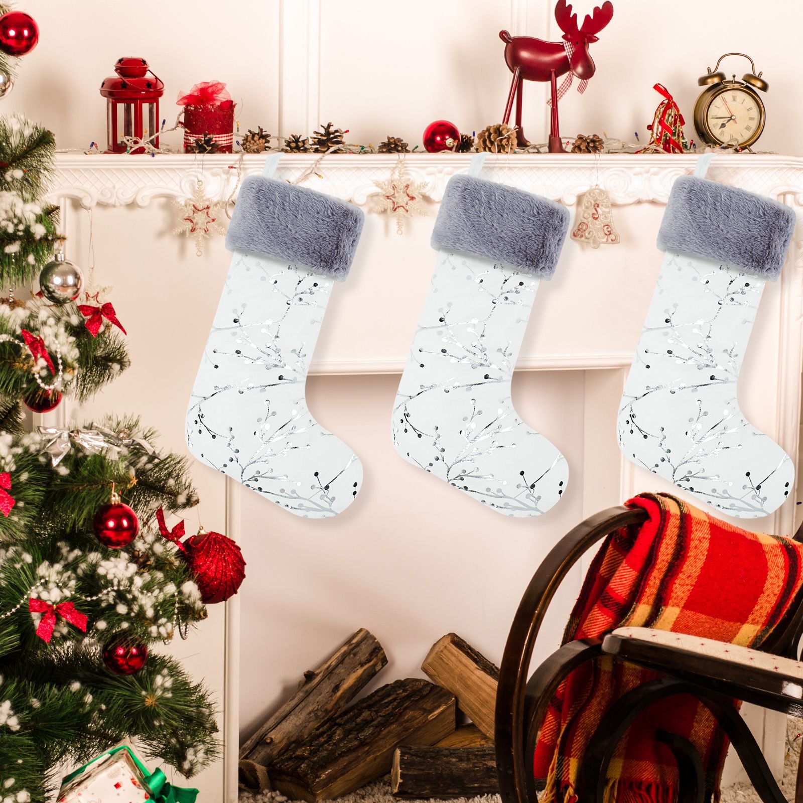 Amazon nuevo patrón de nieve de felpa calcetines de Navidad decoraciones de Navidad bolsa de regalo colgante