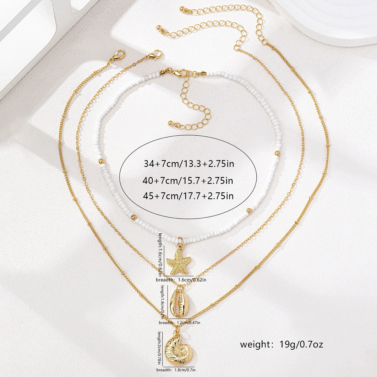 3 marine elements vacation style necklace set conch, starfish, beach women's multi-layer design