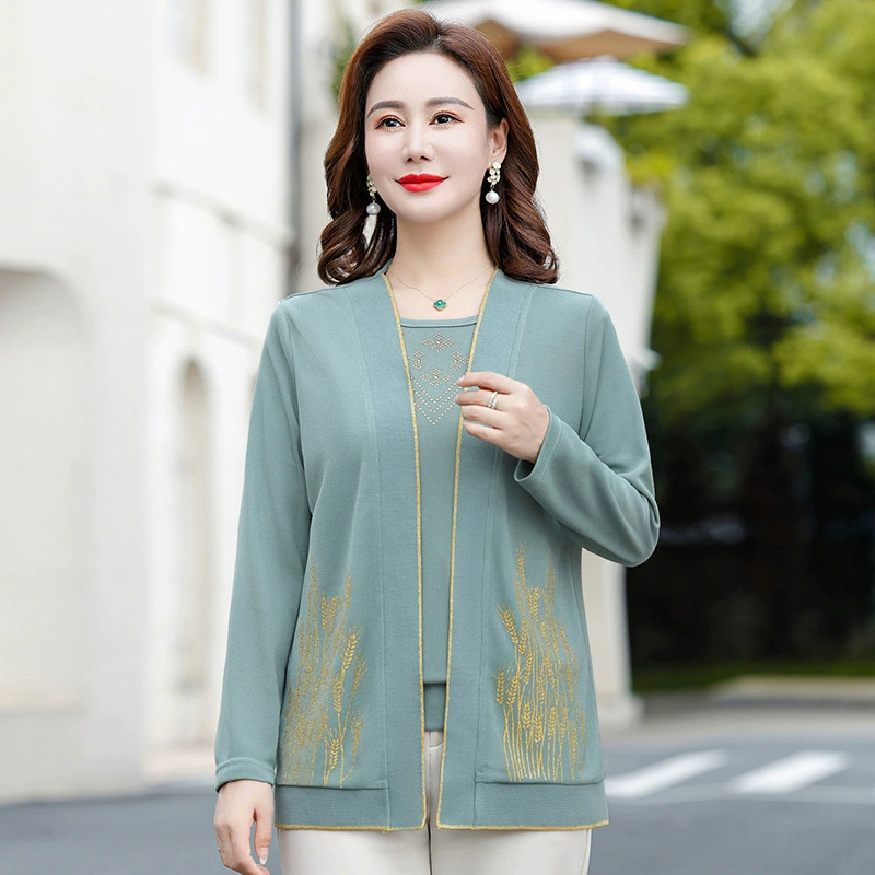 Spring knitted cardigan for elderly, set, jacket for mother, for middle age