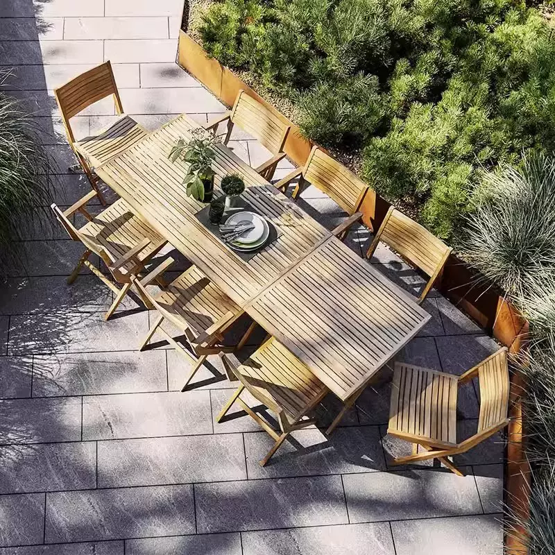 柚木桌椅庭院防晒露台室外藤编设计花园别墅防腐实木家具北欧户外