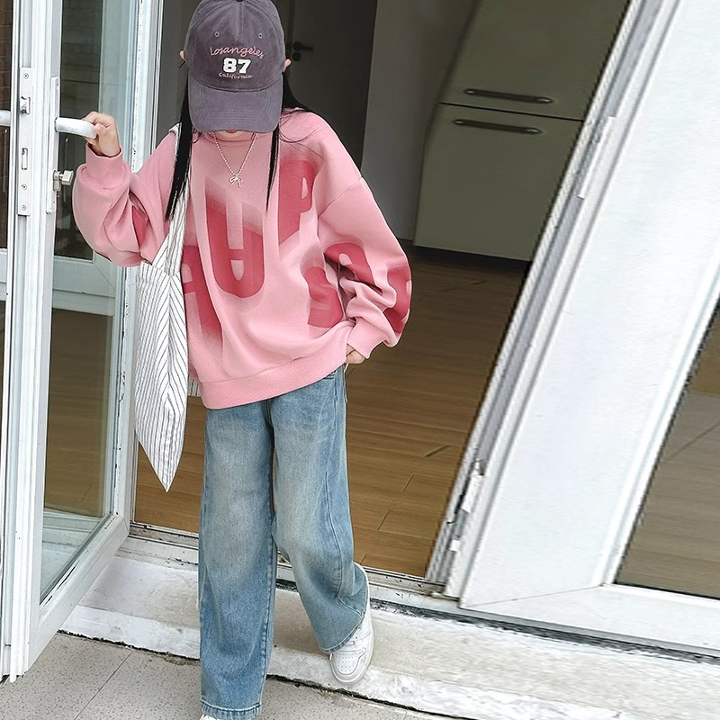 Nuovo top casual coreano per bambini 2024, felpa con cappuccio a maniche lunghe per ragazze di medie dimensioni, abbigliamento outdoor alla moda primaverile e autunnale_voghion.com