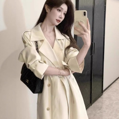 米白色风衣外套女2025春秋季新款中长款韩版气质小个子感大衣