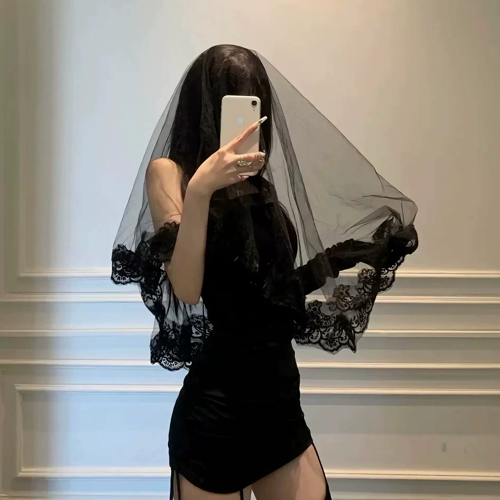 黑色蕾丝头纱万圣节cos哥特圣母玛利亚吸血鬼新娘装扮道具配头饰