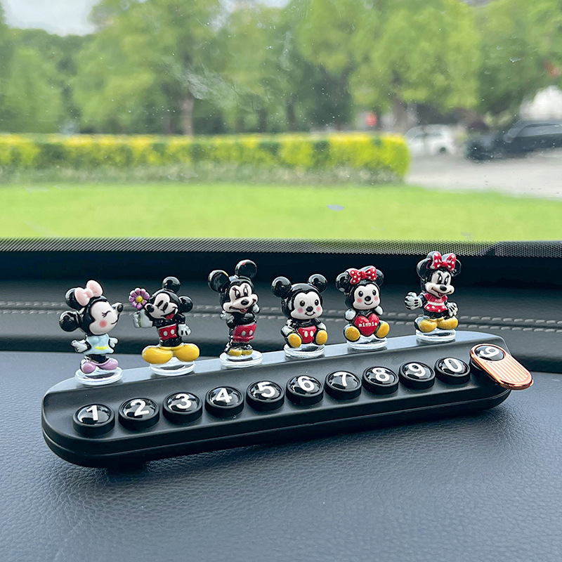 Cartoon Mickey Temporary Parking Number Plate, Cute Mickey Mouse Creative Car Moving Phone Plate, Aromatherapy Car Interior Decoration