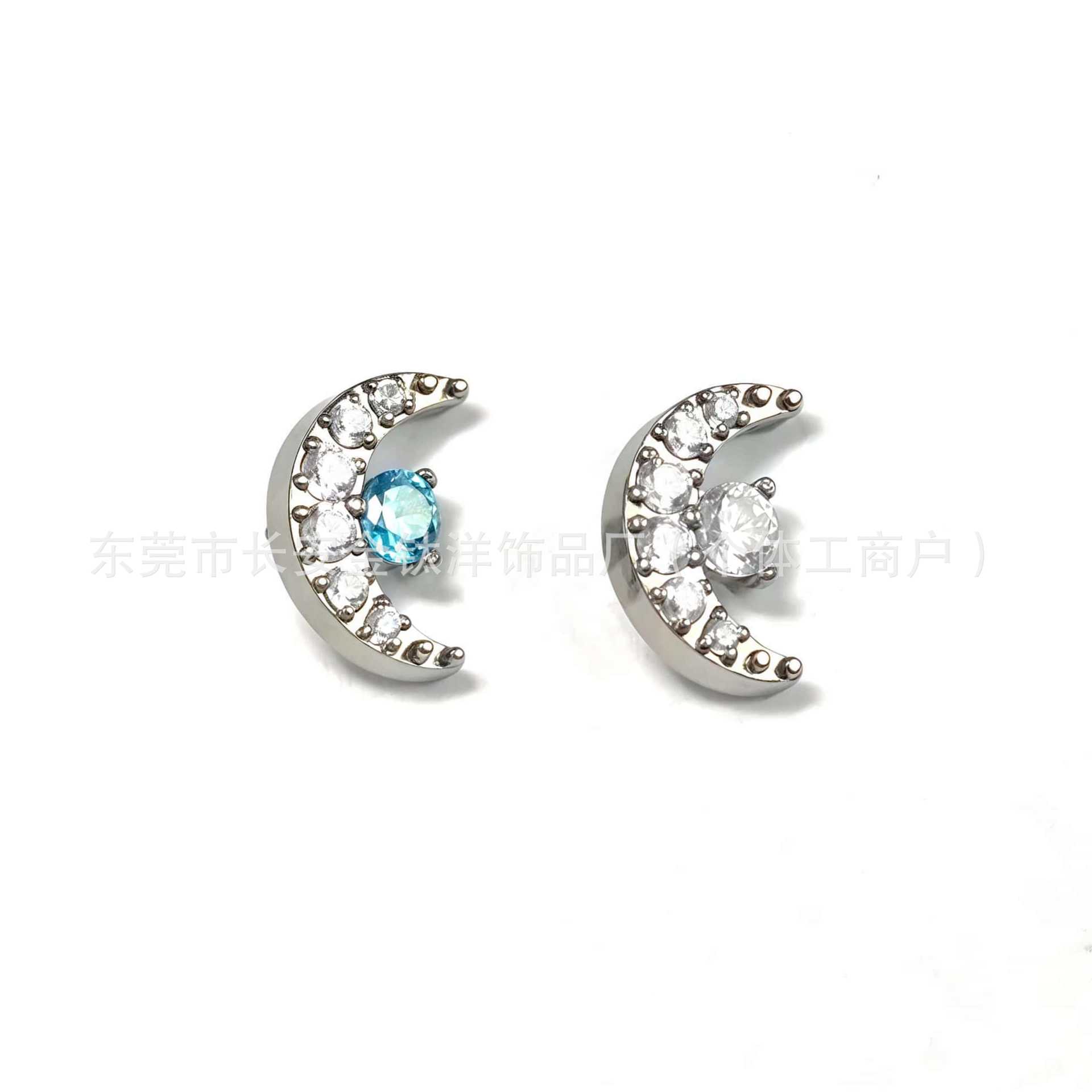 F136 Titanium Starry Sky Moon Earring with 5A Zircon Cochlear Nail G23 Alloy Piercing Jewelry detail image 8