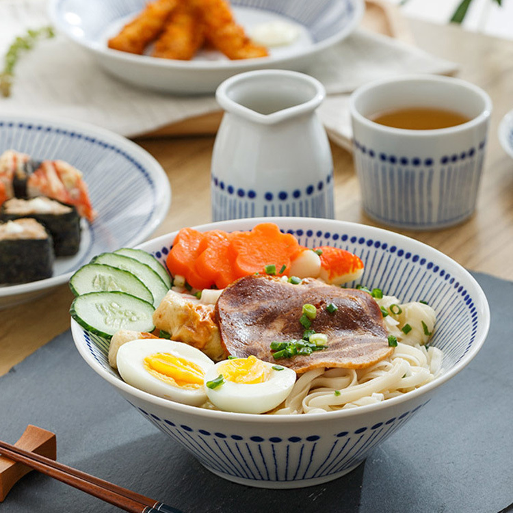 Japanese imported Bowl plate blue Cang ten grass noodle bowl ceramic ramen bowl large Bowl soup bowl Bowl Bowl household Japanese tableware