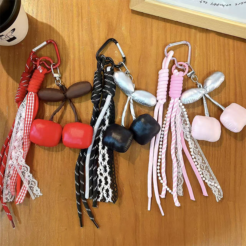 Coreano dulce fresco bolsas de cereza cuerdas trenzadas encaje cuentas llaveros multicolores bolsas opcionales accesorios regalos al por mayor