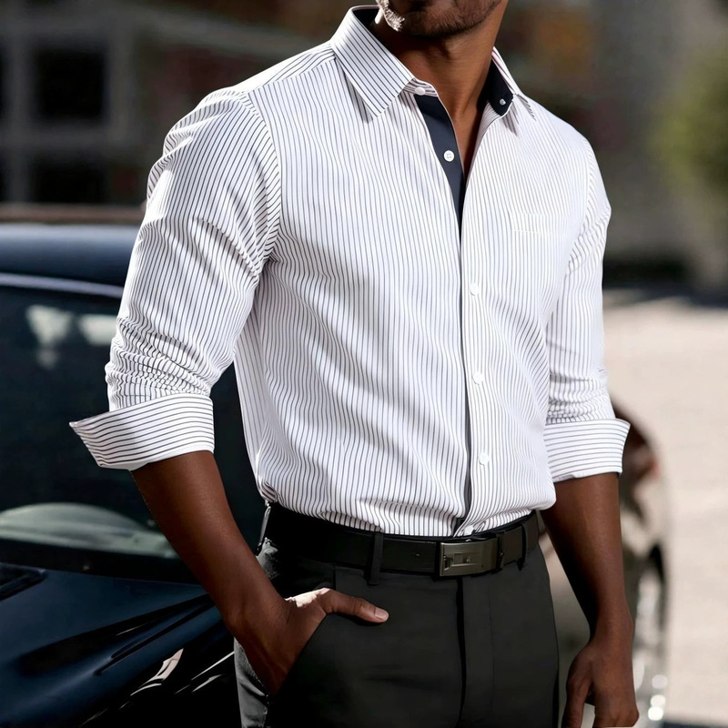 Men's striped shirt, button-down long-sleeve casual shirt, spring and autumn season, men's clothing, formal shirt Men's striped shirt, button-down long-sleeve casual shirt, spring and autumn season, men's clothing, formal shirt